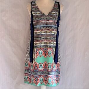 Pink Owl Dress BoHo Summer Spring Sleeveless V Front & Back Mini Multi Color S👍